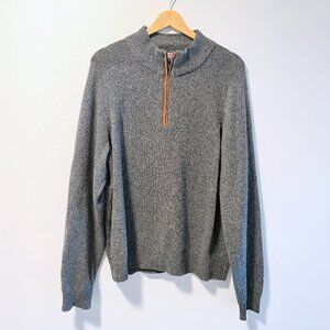 Vineyard Vines Shep & Ian Wool Quarter Zip Sweater L Charcoal Suede Elbow